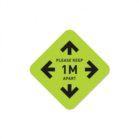 Covid-19 Tabletop Sticker Please Keep 1 Meter Apart 20x20cm Apple Green 3pcs